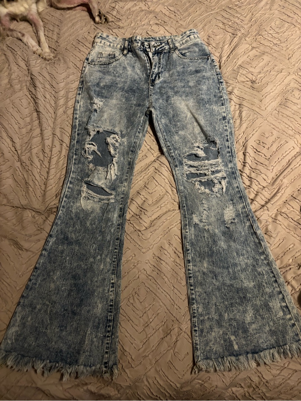 Maurices Light Blue Acid Wash Distressed Flare Jeans